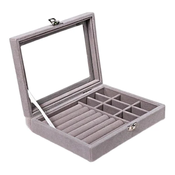 Jewellery Organiser Box Velvet Clear Lid