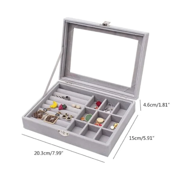 Jewellery Organiser Box Velvet Clear Lid - Image 6